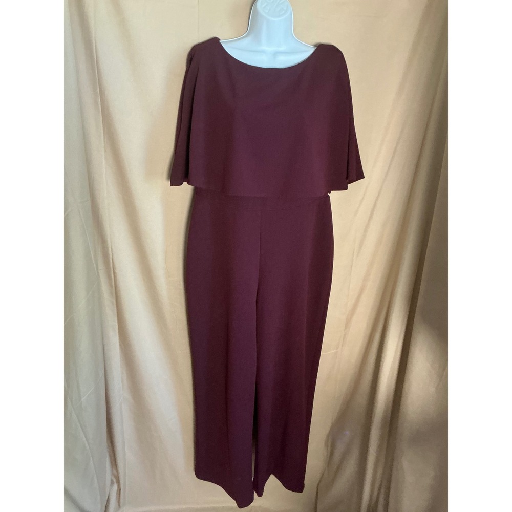 Connected Apparel Jumpsuit Womens 14P Burgundy Excellent Capelet Wide Leg